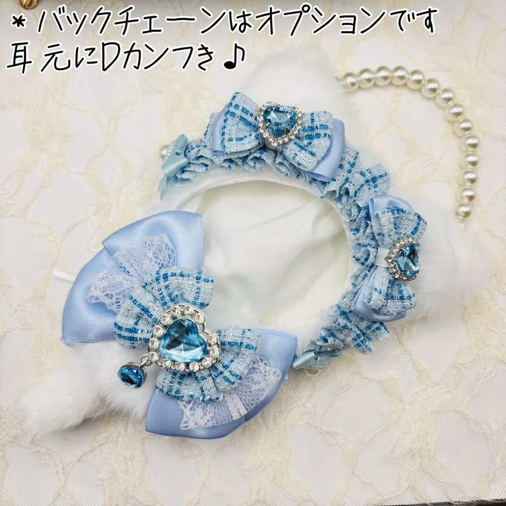 ぬい服 ちびぐるみ 10cm-12cmサイズ ネコ耳 ライトブルー ツイード