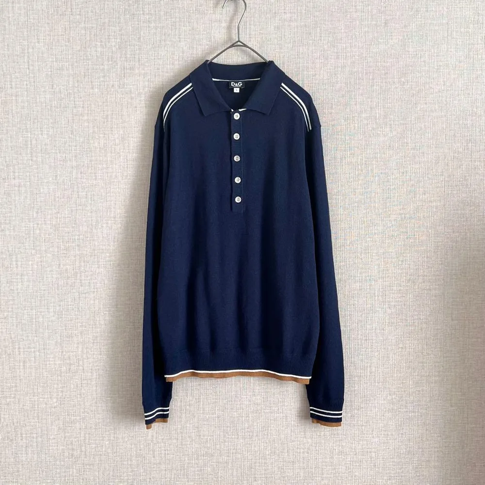 D&G エクストラファインメリノウール ニットポロ セーター ネイビー S