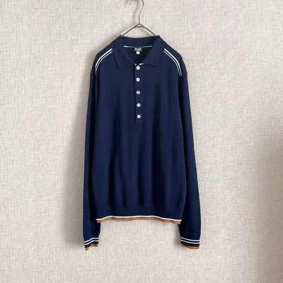 D&G エクストラファインメリノウール ニットポロ セーター ネイビー S