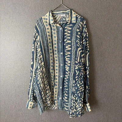 ZARA 総柄 長袖シャツ ブルー系 オーバーサイズ ゆったり S 透け感