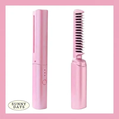 ピンク 【ヒートブラシ】 ヘアアイロン USB充電式 コードレス 14