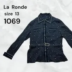 La Ronde 長袖シャツ 13サイズ ドット柄 ベルト付き総柄 派手 紺色