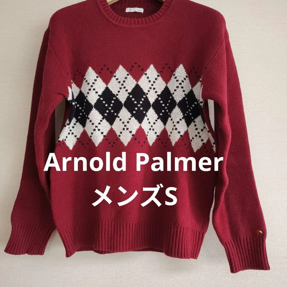 Arnold Palmer メンズ ニット セーター レッド アーガイル S