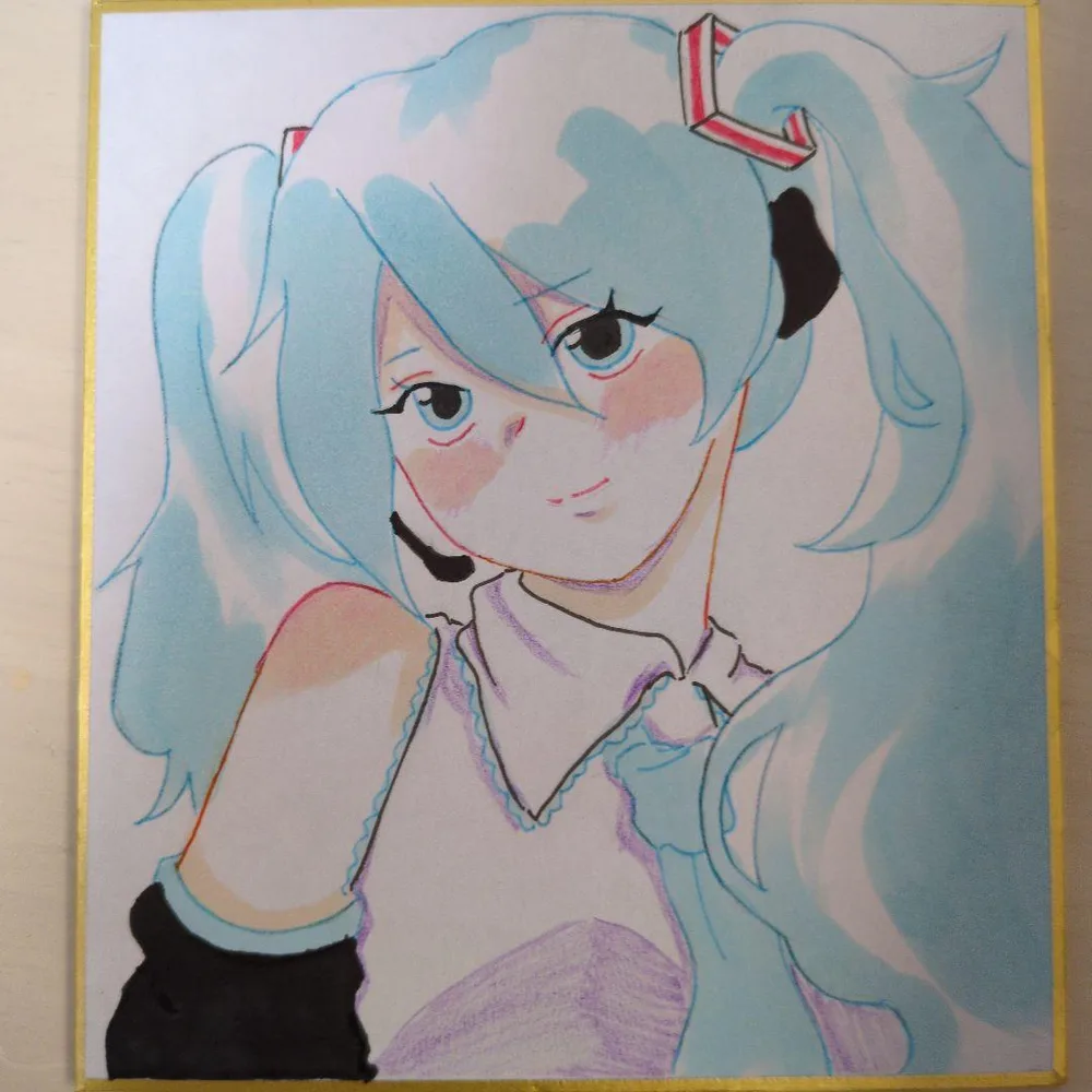 初音ミク 手描きイラスト ミニ色紙 ファンアート