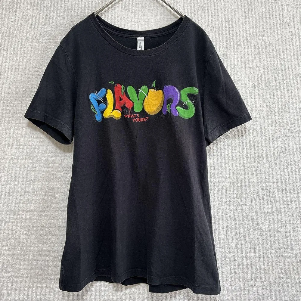 ベラキャンバス フルーツプリント クルーネック Tシャツ 半袖 黒 綿 デート