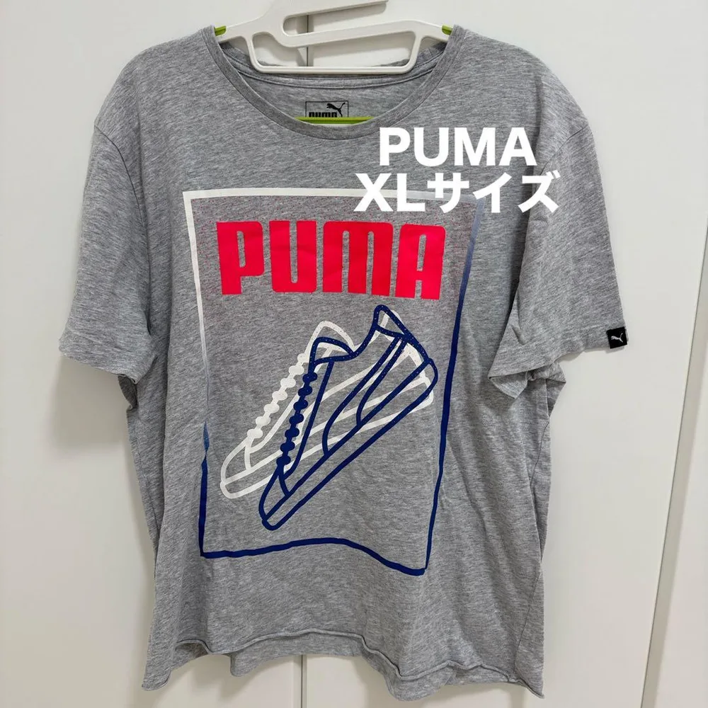 PUMA プーマ Tシャツ グレー スニーカープリント ビッグロゴ XLサイズ