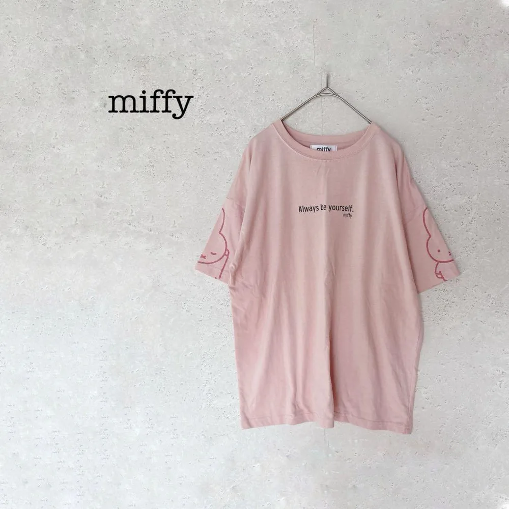 ミッフィー 半袖Tシャツ M ピンク 袖イラストプリント 英字メッセージ
