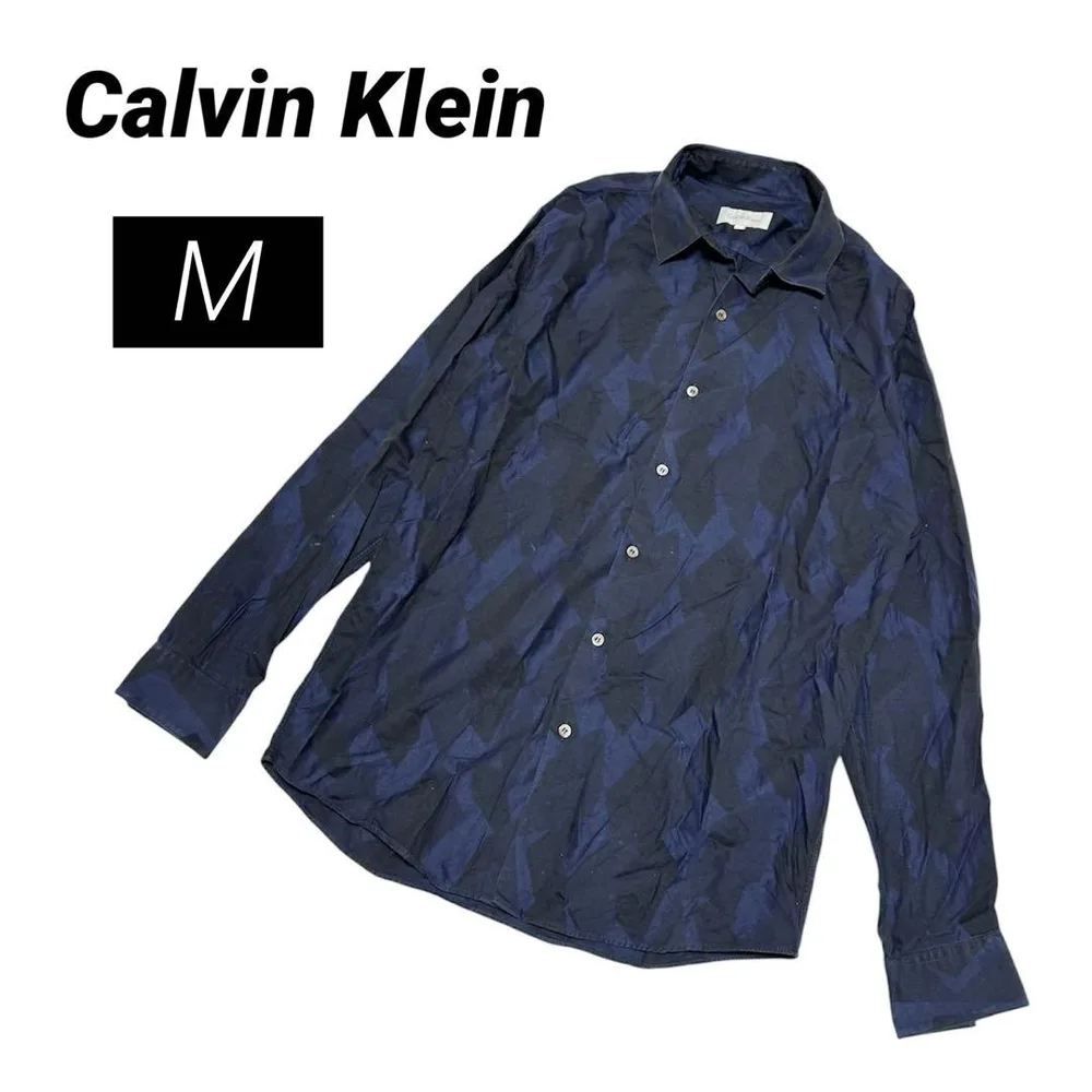 Calvin Klein 総柄シャツ ダークネイビー M