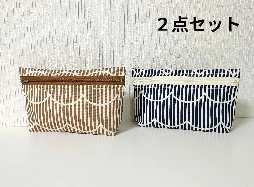 お取り置きです。ストライプレース ファスナーポーチ2点セット ハンドメイド