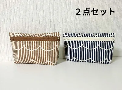 お取り置きです。ストライプレース ファスナーポーチ2点セット ハンドメイド