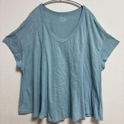 タイムアンドトゥルー 無地Tシャツ Uネック半袖 XXXL 青緑 綿 ゆったり