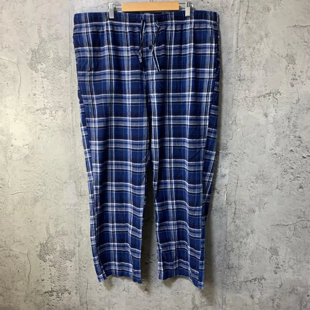 B4051古着 チェックパンツ パジャマパンツ 青 紺 白