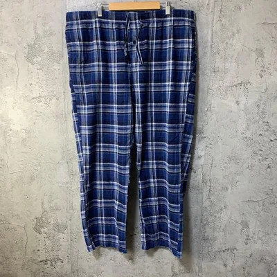 B4051古着 チェックパンツ パジャマパンツ 青 紺 白