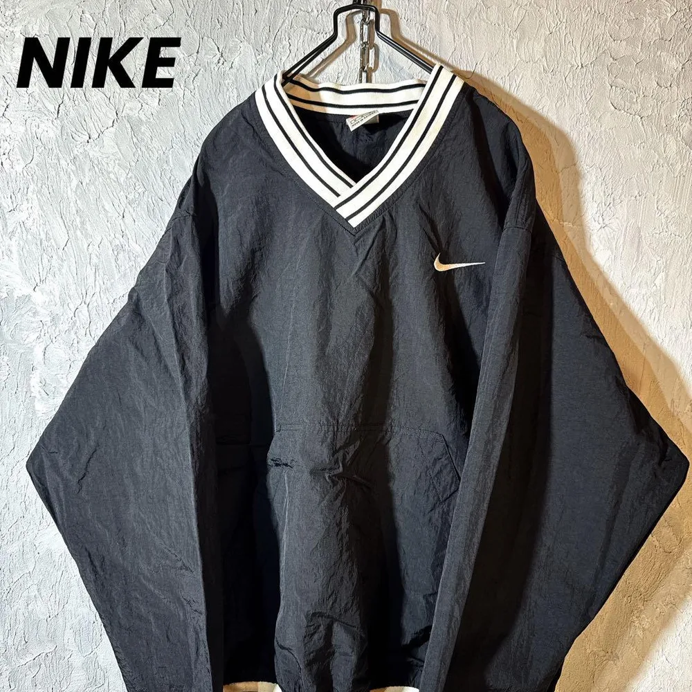 90s 白タグ NIKE ナイキ Vネック ナイロンプルオーバー ピステ 黒 M