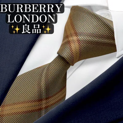 良品BURBERRY LONDON ネクタイ チェック柄 ブラウン系 秋冬