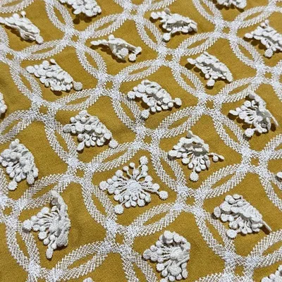 刺繍生地 コットンリネン 綿麻 幅約140cm 1mカット 立体アネモネ柄