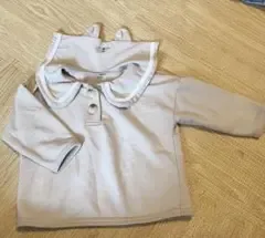 ベージュ 襟付き長袖Tシャツ 耳付き襟