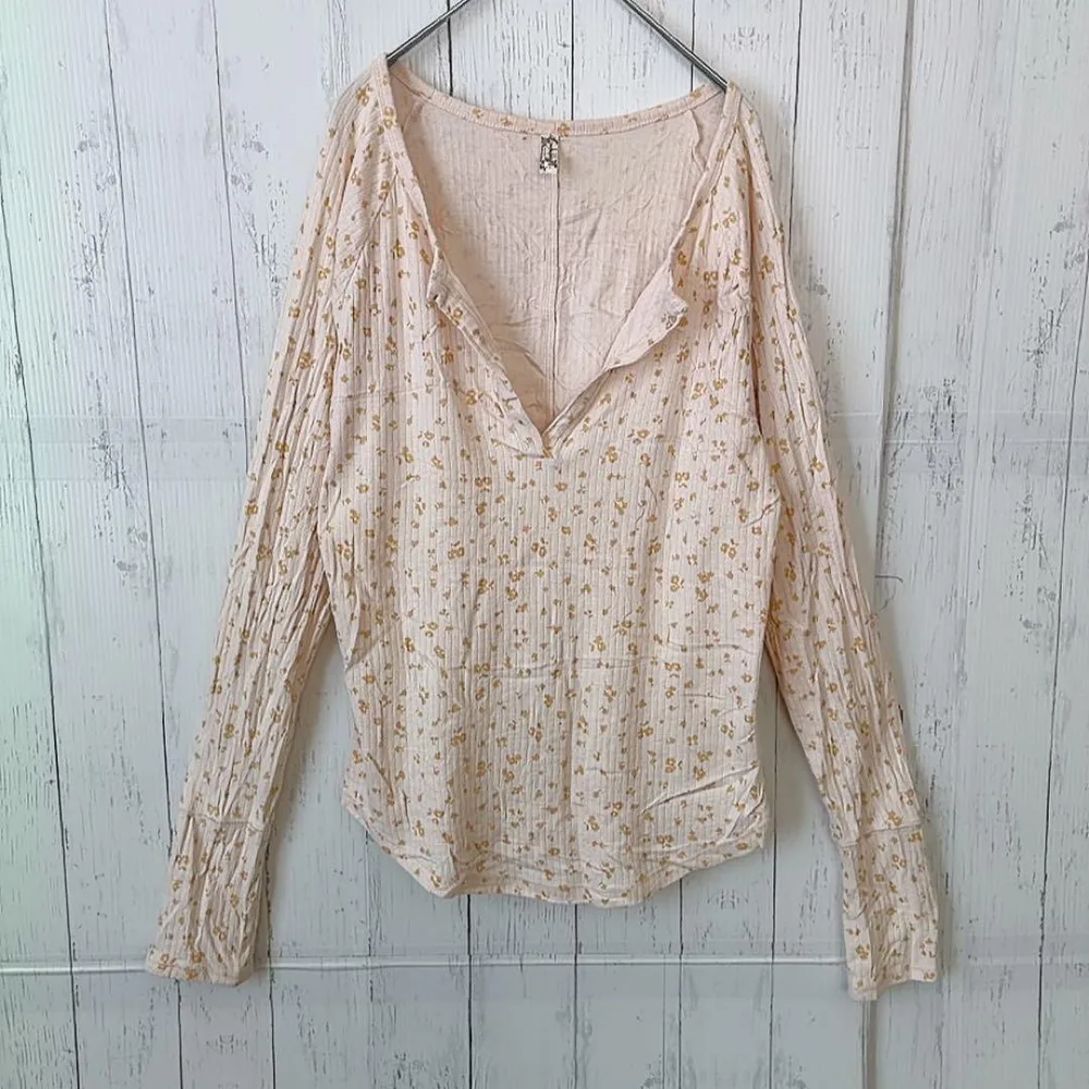 フリーピープル カットソー ヘンリーネック 長袖 花柄 XL 綿 デイリー