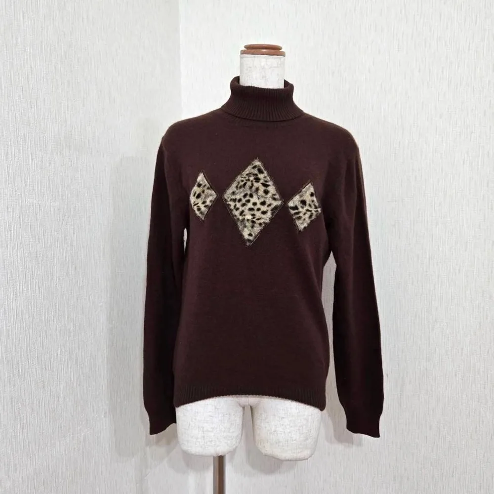 Schon MILA ハイネックニット レオパード もふもふ ブラウン系