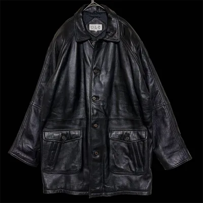 ヴィンテージ 羊革 レザーコート カーコート 黒 3L XL相当 90s 古着