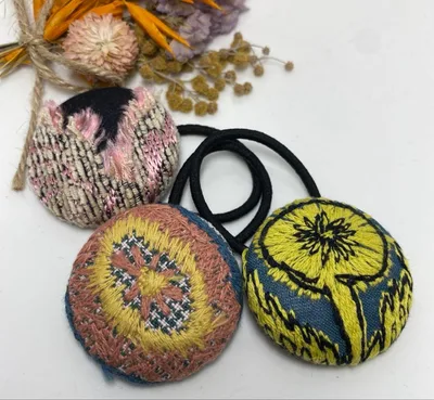 ミナペルホネン くるみボタン 刺繍ヘアゴム 38㎜セット ハンドメイド