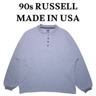 USA製 90s RUSSELL ヘンリーネック鹿子プルオーバー ラッセル