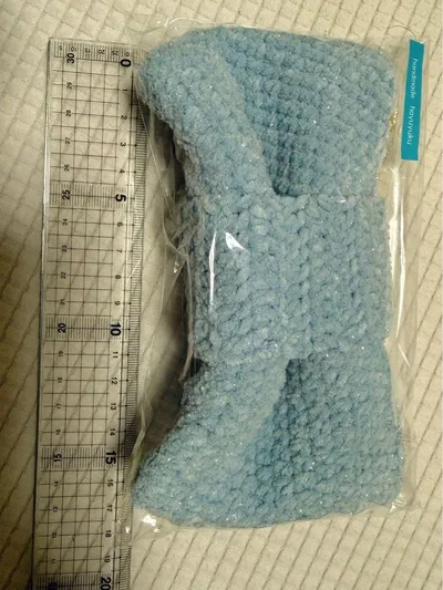 ふわもこリボンポーチ♡ ラメ入り くすみブルー ハンドメイド