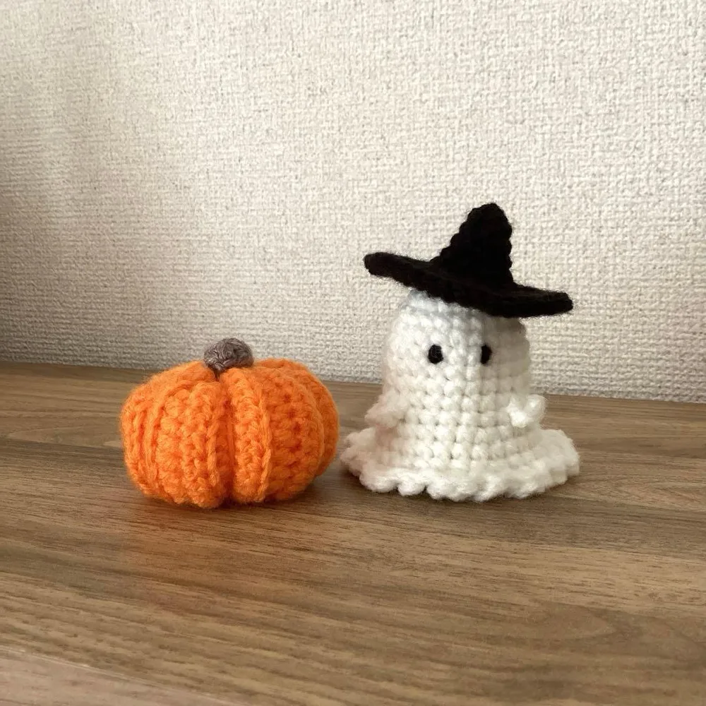 ハンドメイド 編み物 ハロウィン おばけ かぼちゃ ぼうし 置物 あみぐるみ ⑧