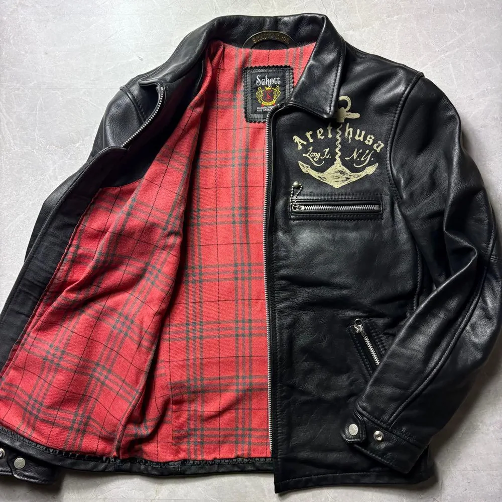 美品 Schott 純正ペイント 襟付きシングル クラシックトラッカー 黒 S