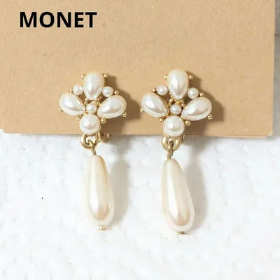 MONET モネ ヴィンテージ パール ドロップ イヤリング クリップ式