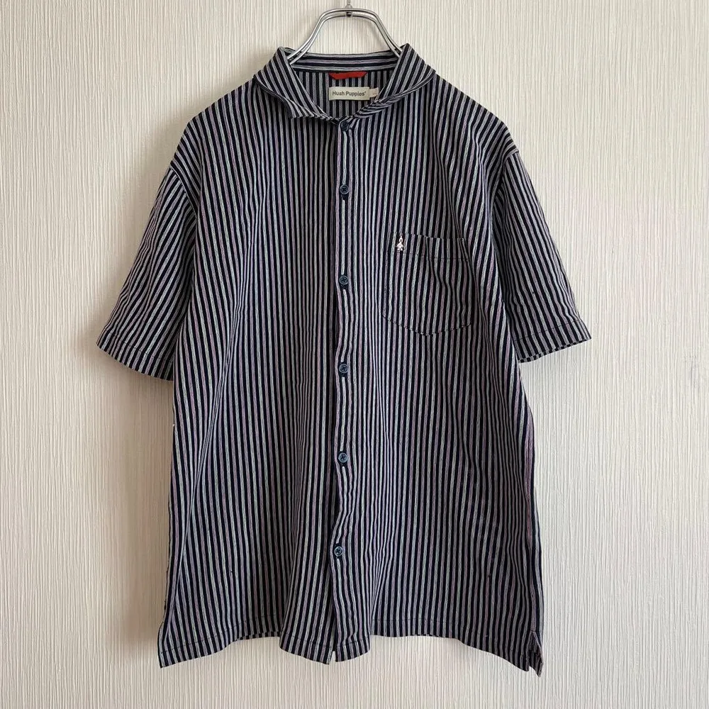 Hush Puppies ハッシュパピー 半袖シャツ ストライプ メンズ LL