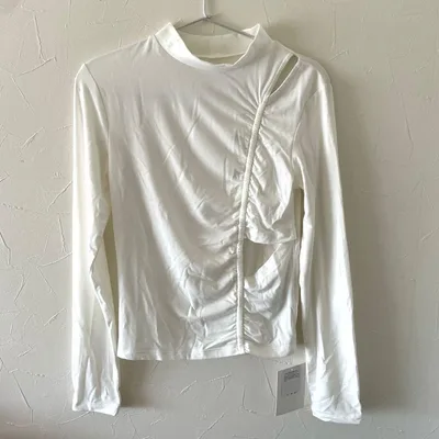 新品◇ VIS ハイネック シャーリング 長袖カットソー ホワイト