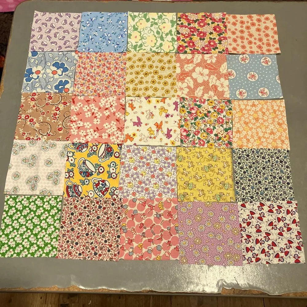 フィードサック復刻30'sUSA生地D 10cm角×25枚(裏5cm角線描き有り