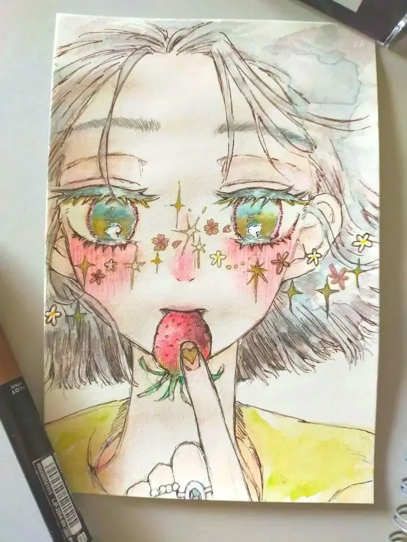 16 水彩原画 いちごの季節