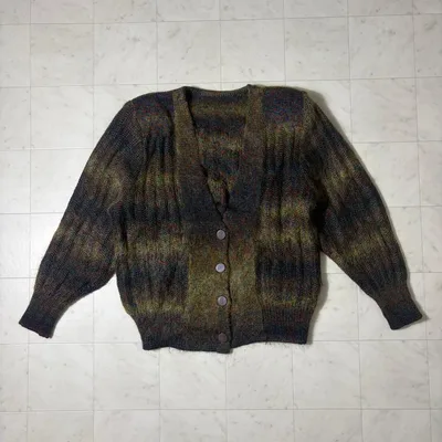 VINTAGE モヘア混 ニットカーディガン 日本製 ミックスカラー 古着