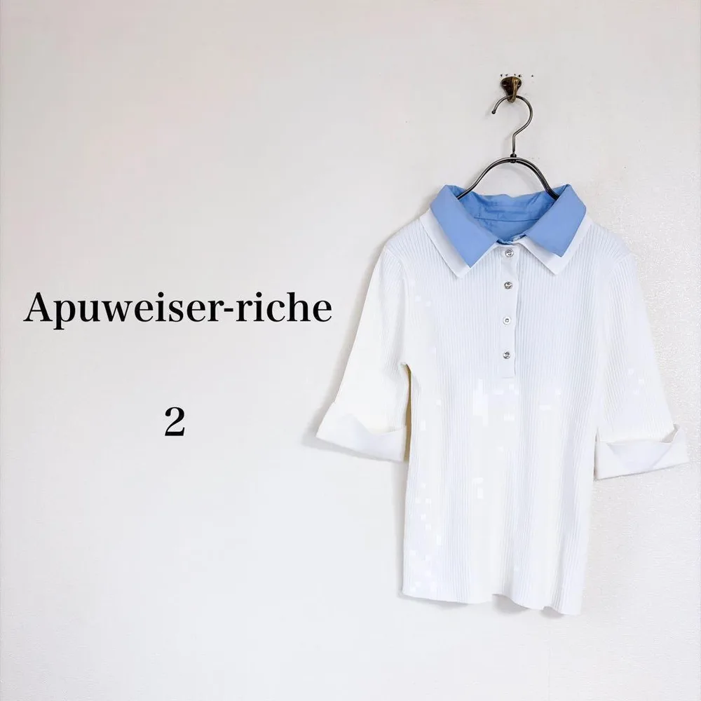 Apuweiser-riche(2)シャツレイヤードリブニット 半袖 配色襟