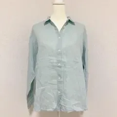 無印良品 麻100% 長袖シャツ L ライトグリーン清涼 リネン レディース