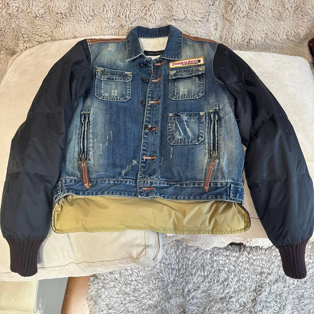 DSQUARED2 ディースクエアード レザー デニム 切替 ダウンジャケット…