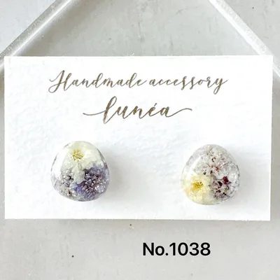 No.1038 パープル系 ドライフラワー レジンピアス ハンドメイド