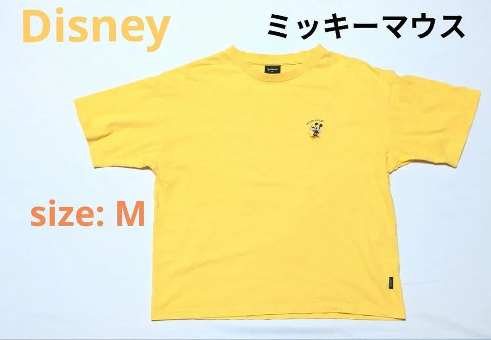 Disney ミッキーマウス Tシャツ バックプリント イエロー M