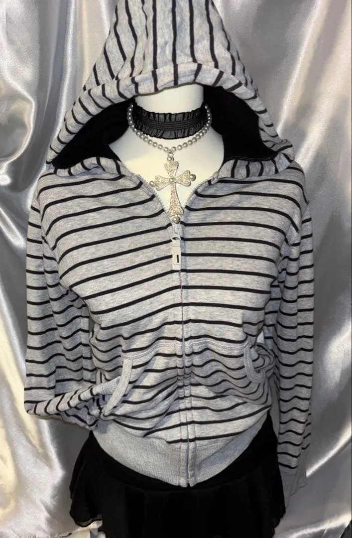 OLD UNIQLO Y2k ボーダー パーカー ゴスロリ ダークコア グランジ