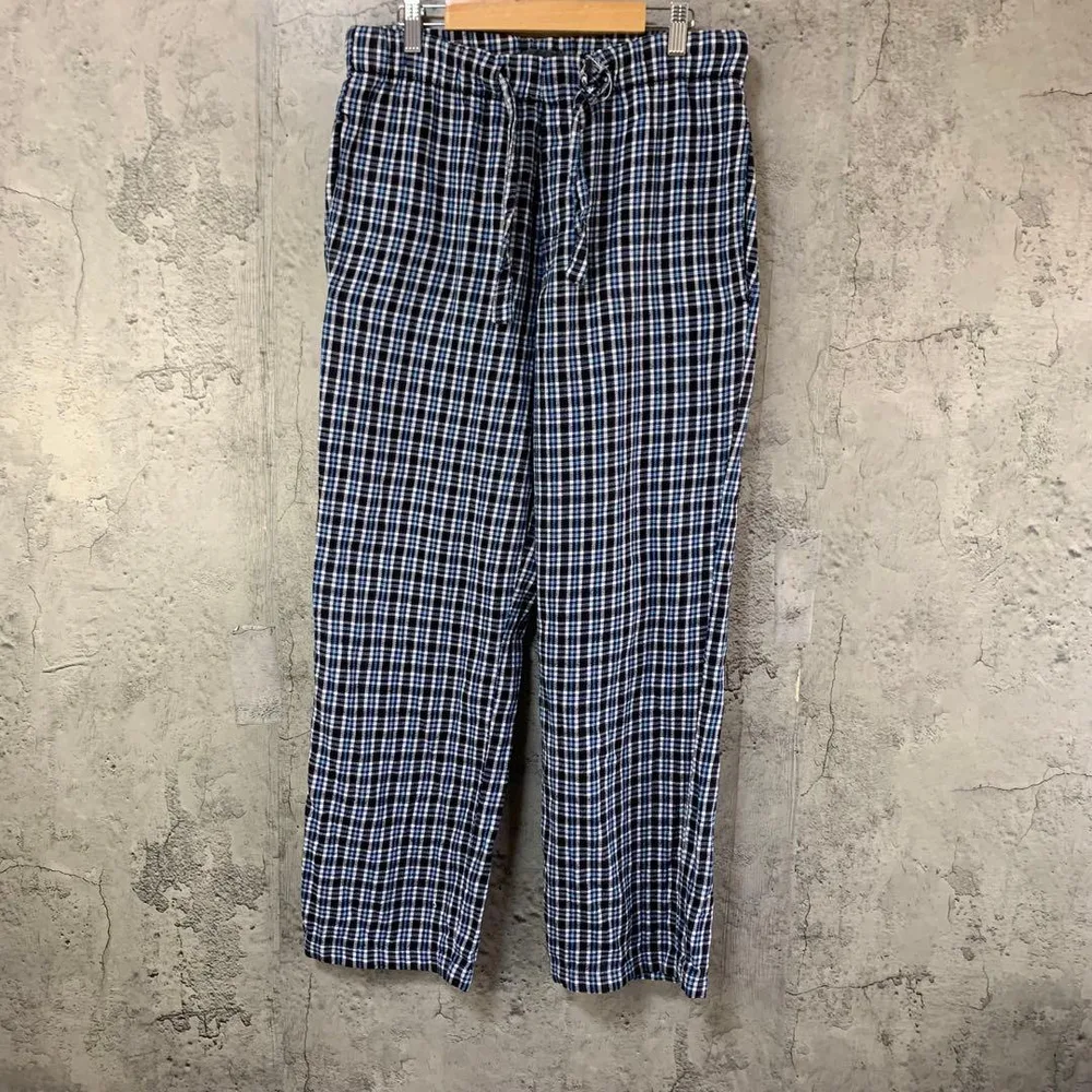B3936古着 チェックパンツ パジャマパンツ 黒 青 白 90s Y2K