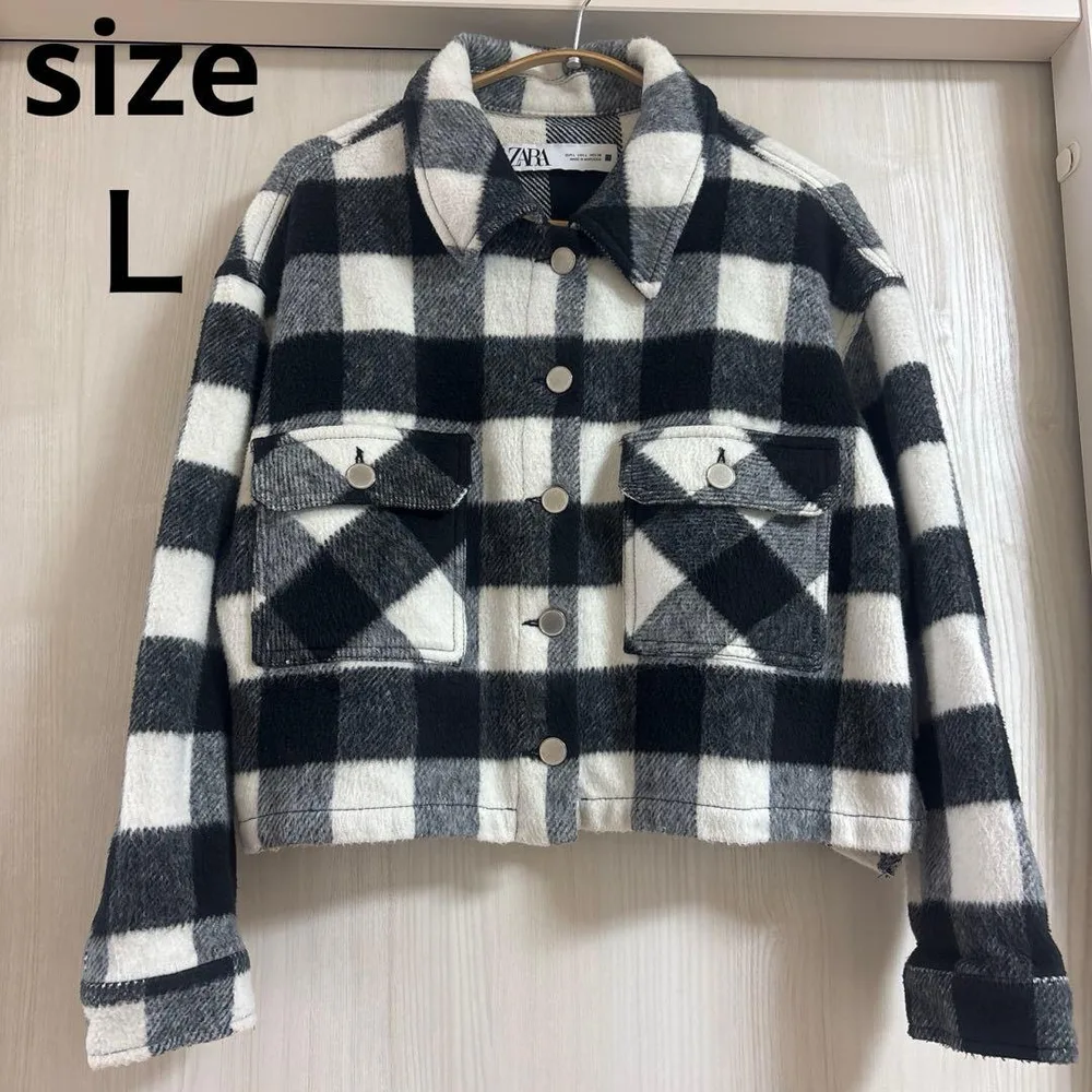 ZARA チェック柄 ジャケット ブラック×ホワイト L