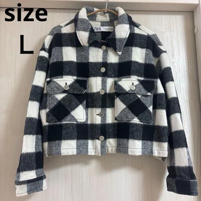 ZARA チェック柄 ジャケット ブラック×ホワイト L