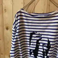 AE3085 LEJUN 長袖Tシャツ ホワイト×ブルーボーダー レディース M
