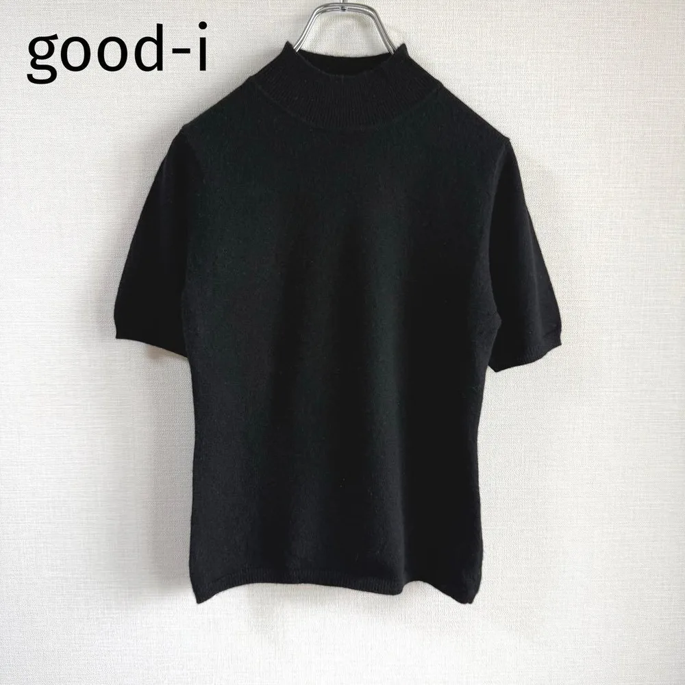 美品 good-i カシミヤ100% ハイネック 半袖 ニット M 黒 ブラック