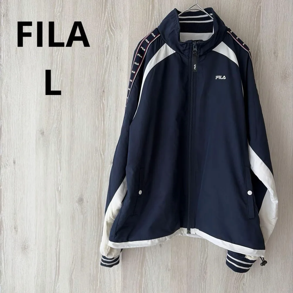 FILA フィラ ナイロンジャケット ネイビー ホワイト ロゴテープ L