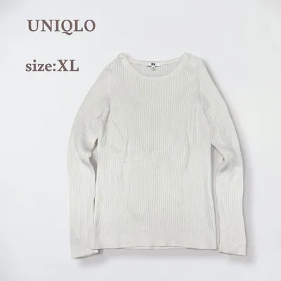 リブニット クルーネックセーター トップス カシミヤブレンド カシミヤ混 XL