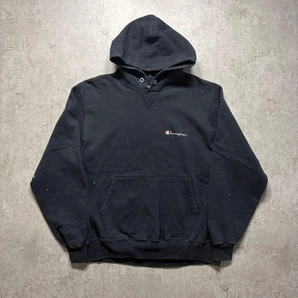 90s USA製 Champion ブラック フーディー ペンキ飛び