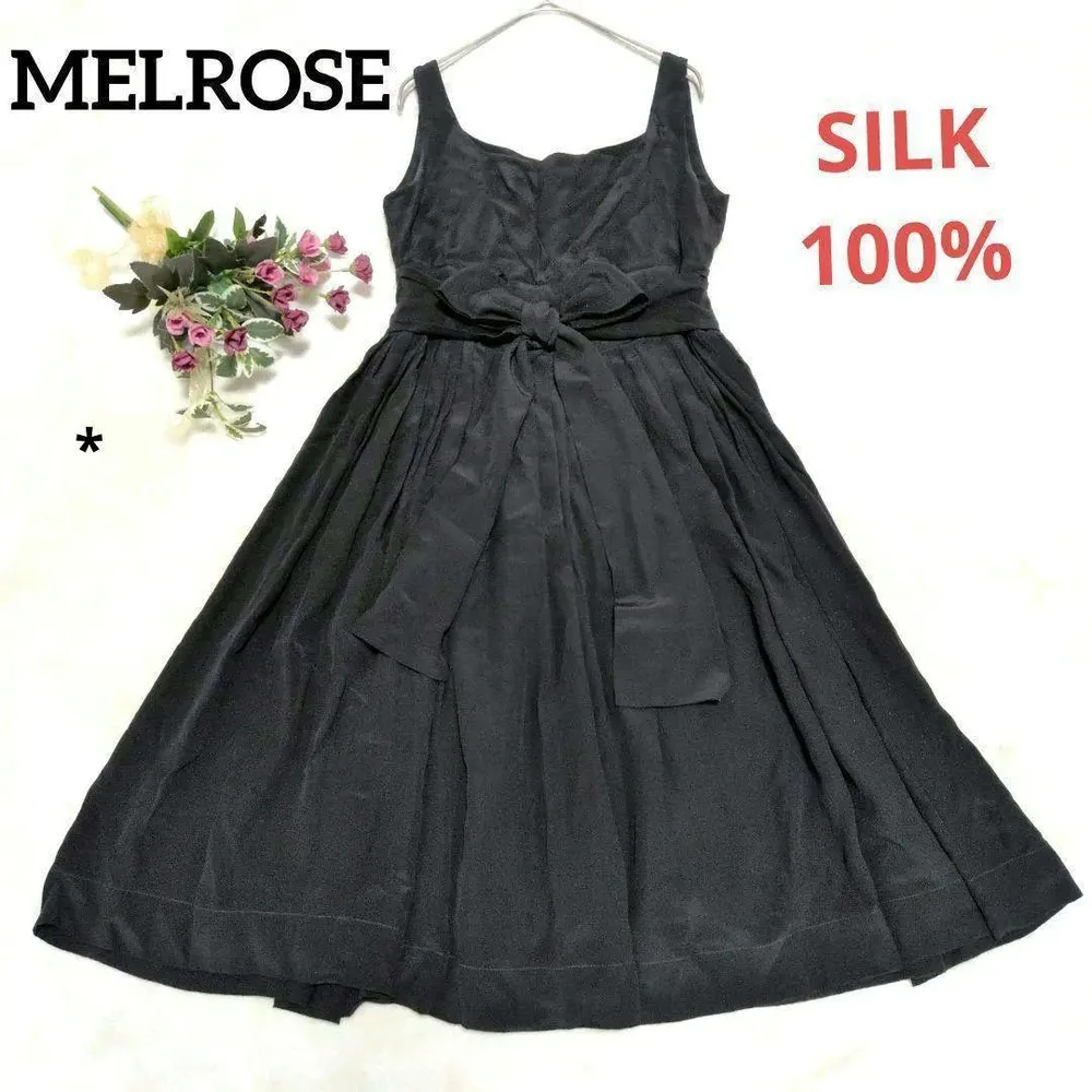 【最高級シルク100%】MELROSE ノースリーブ フレアワンピース ブラック